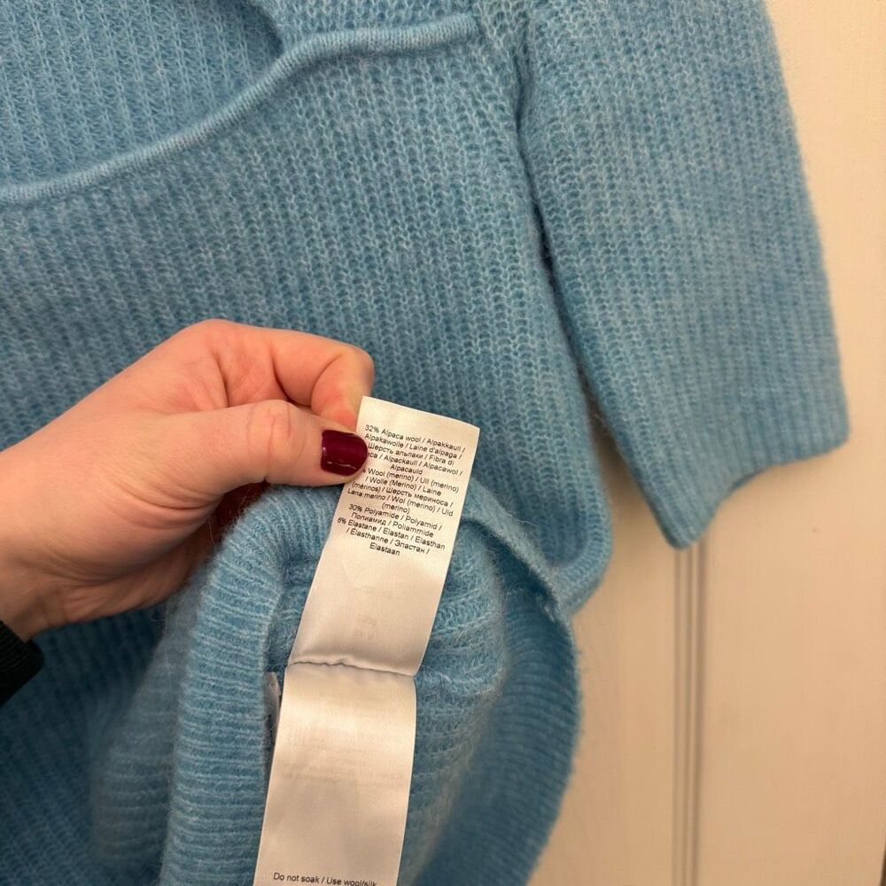 GANNI Cutout Twist Front Ribbed Sweater Size XS Bachelor Blue Alpaca Blend - Picture 5 of 6